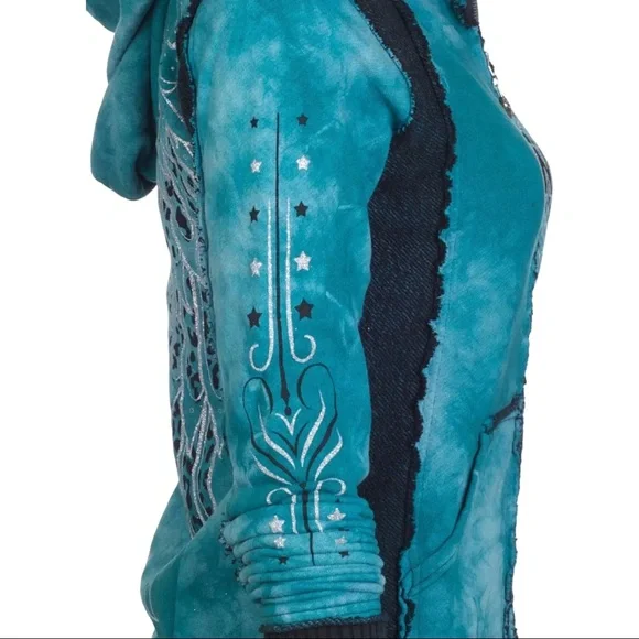 Affliction Women's Zip Up Hoodie Jacket Blitzkrieg Biker Tattoo - Picture 7 of 8